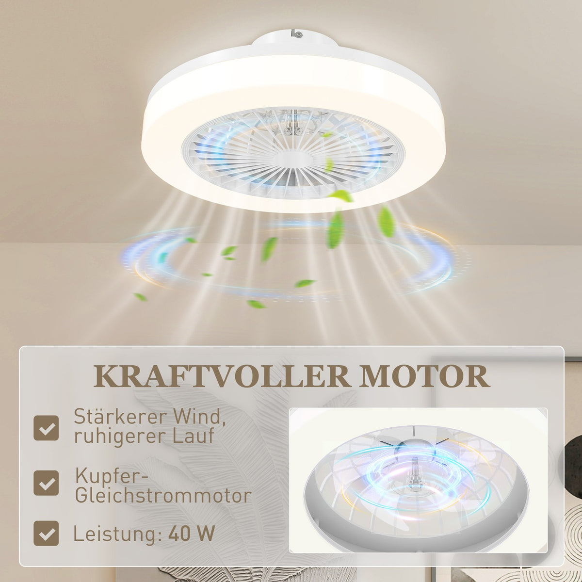 Ceiling fan with lighting remote control LED fan ceiling light dimmable with 6 speeds 40 W lamp with reversible fan, timer for bedroom white 46 cm |
