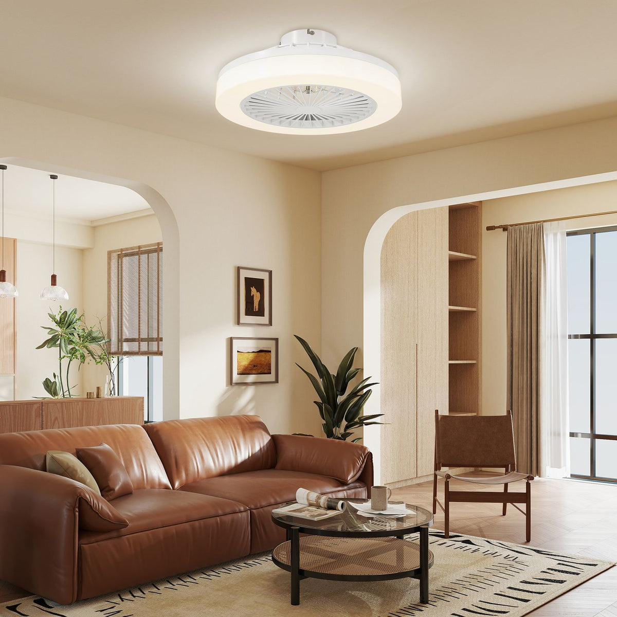 Ceiling fan with lighting remote control LED fan ceiling light dimmable with 6 speeds 40 W lamp with reversible fan, timer for bedroom white 46 cm |