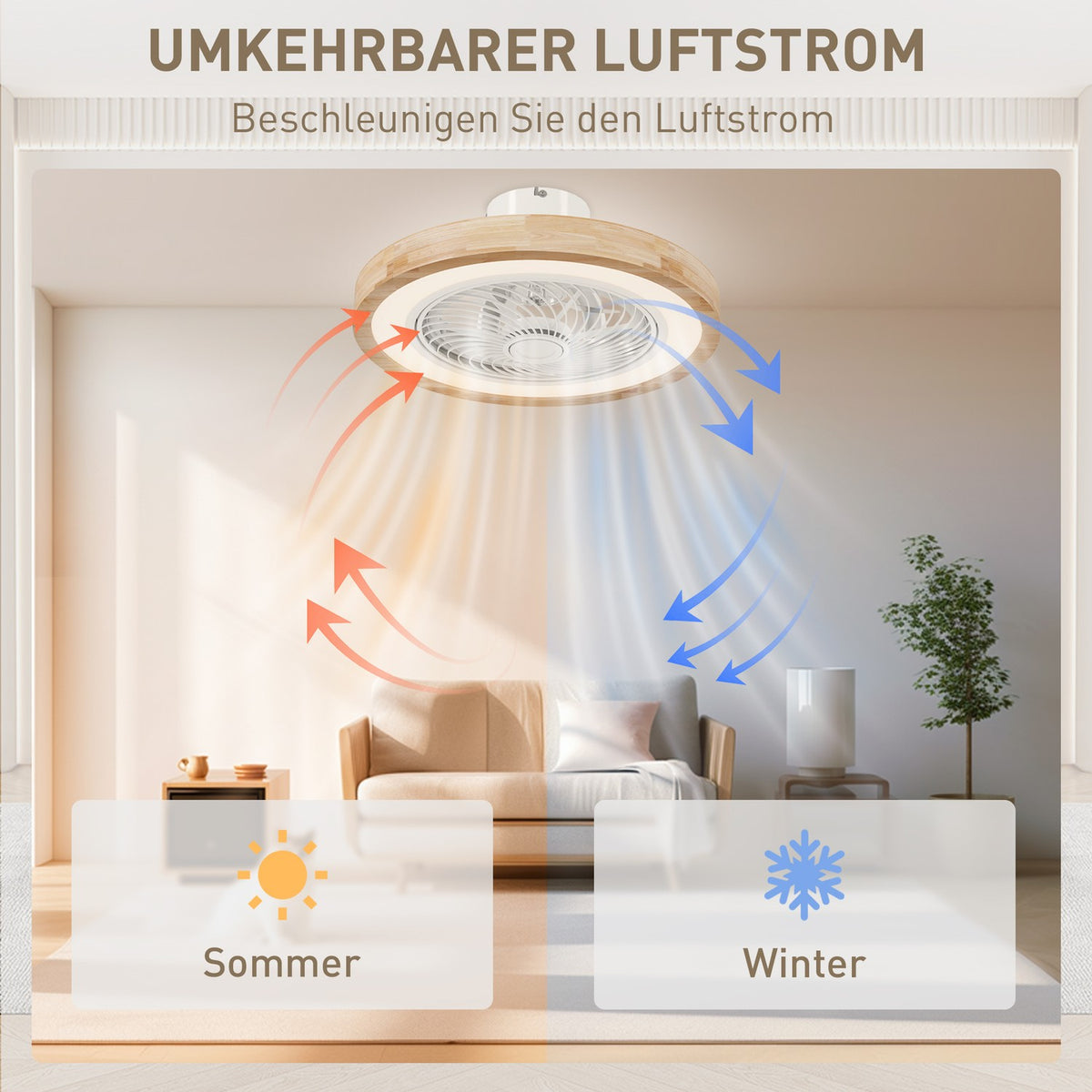 Ceiling fan with lighting remote control LED fan ceiling light dimmable with RGB color, 6 speeds 40 W lamp with fan, reversible timer for bedroom natural 50 cm |