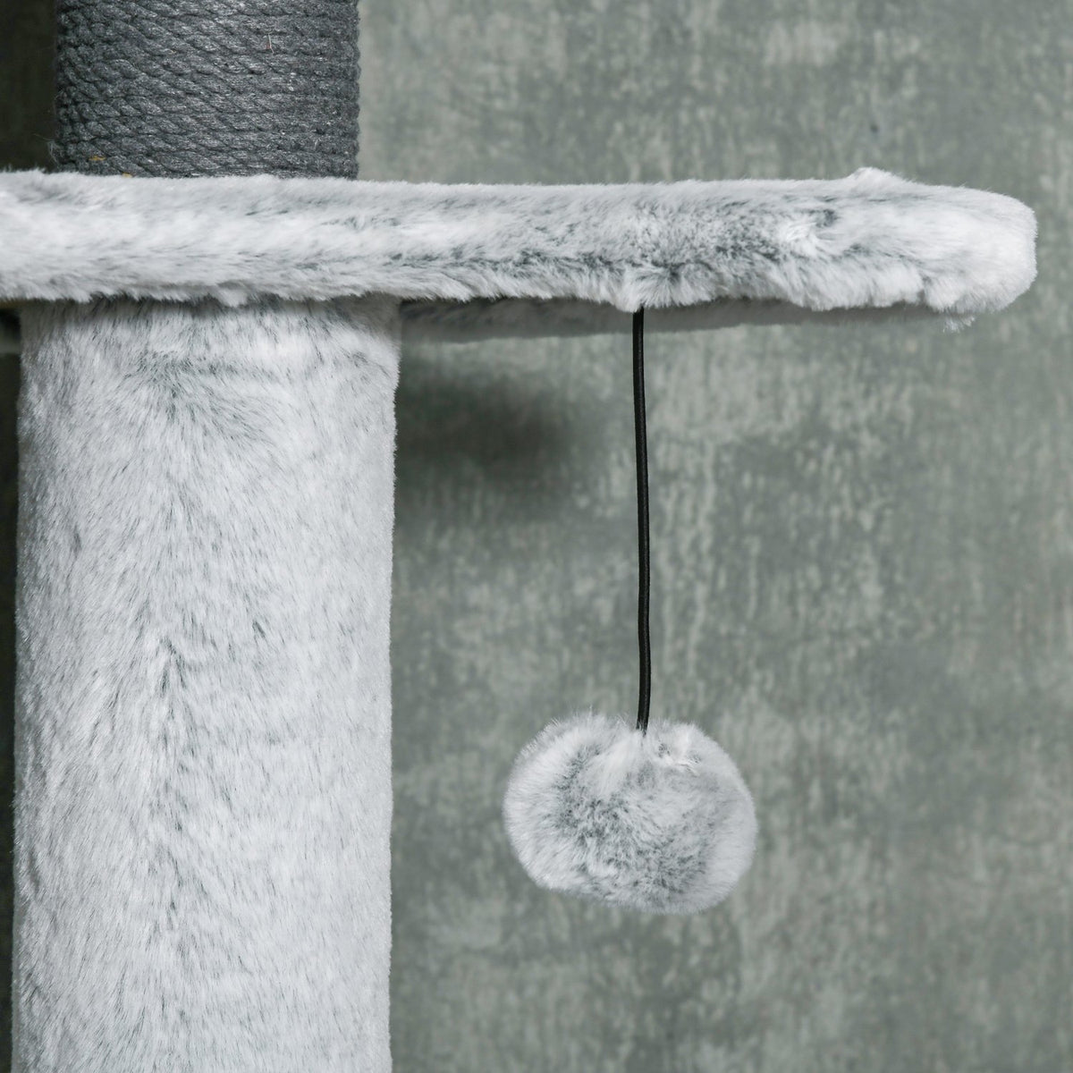 Ceiling-high scratching post, height adjustable, 2.25-2.55H m, with anti-tip protection, cat scratching post with cat cave, scratching posts, play ball, gray