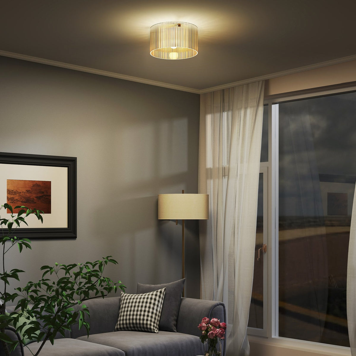 Ceiling lamp with acrylic lampshade, metal, halogen and LED compatible