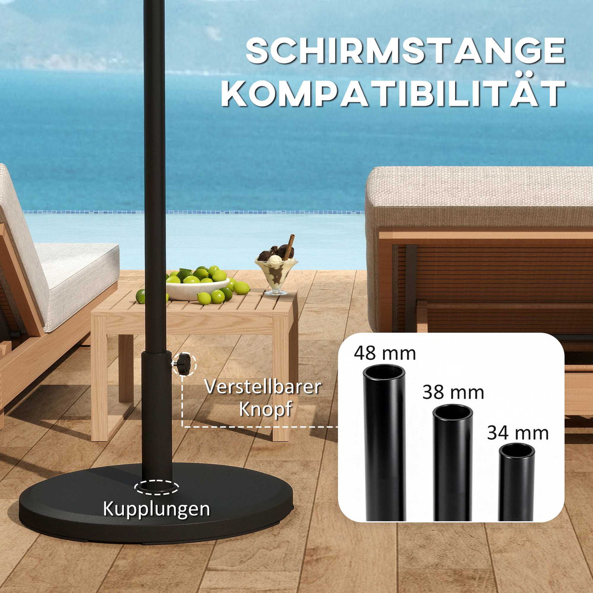 Cement Umbrella Base, 13kg, Round, Fits 34/38/48mm Poles