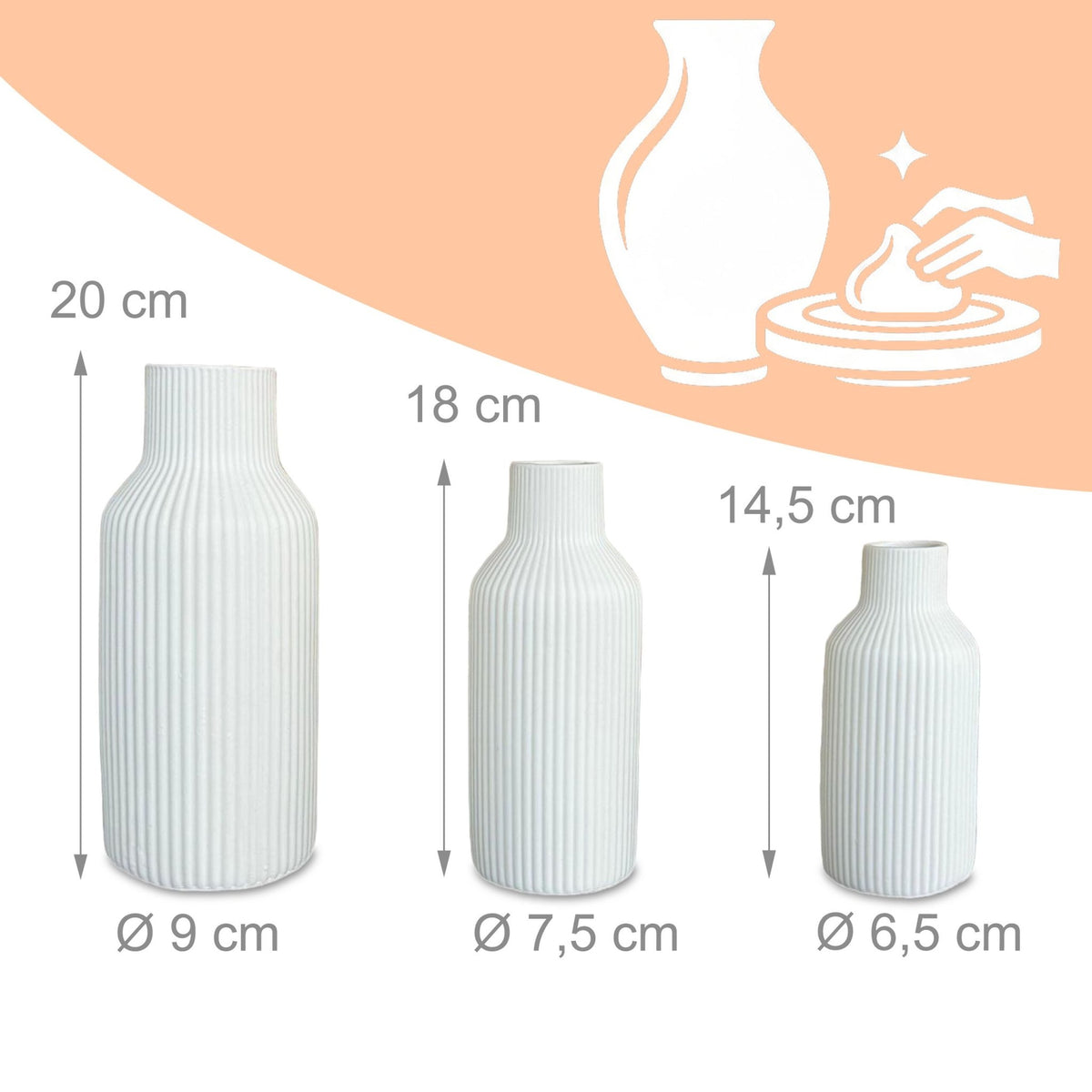 Ceramic Vase Set, 3 Sizes – Textured, Minimalist Design