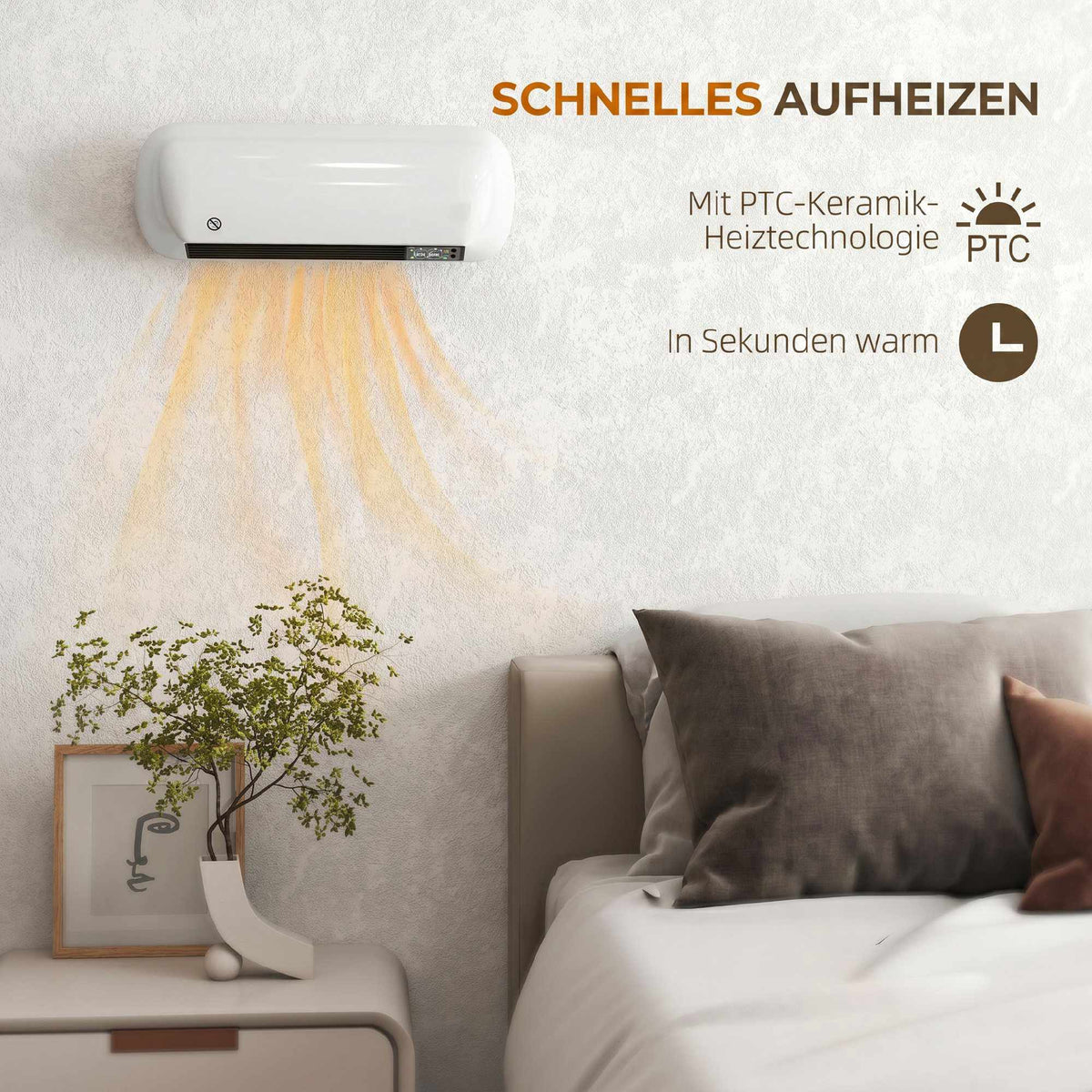 Ceramic Wall Heater 2000W with Thermostat & Remote