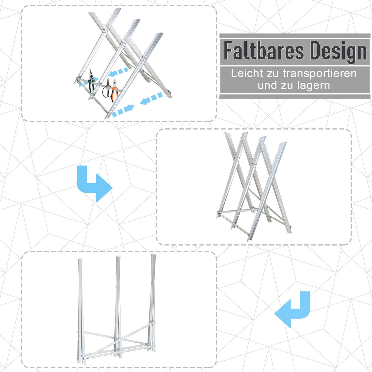 Chainsawhorse sawhorse foldable saw frame for firewood silver metal 83 x 83 x 79 cm