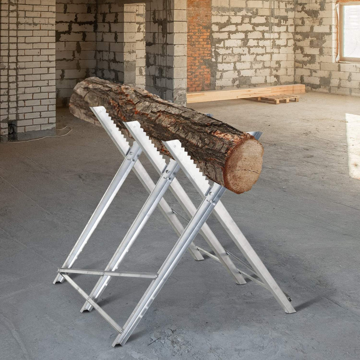 Chainsawhorse sawhorse foldable saw frame for firewood silver metal 83 x 83 x 79 cm