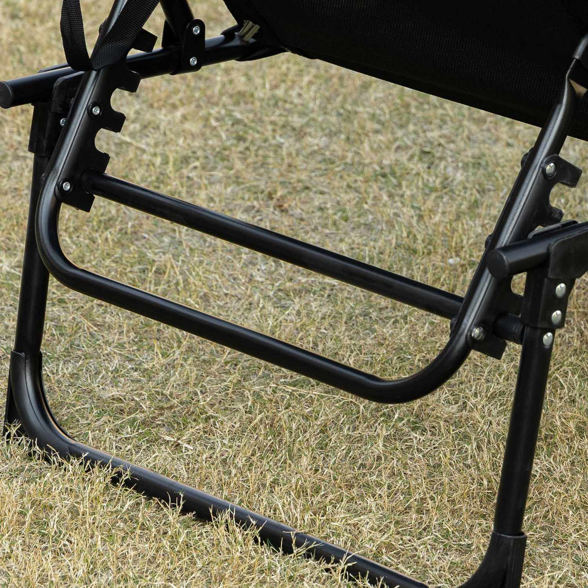 Chaise longue folding sun lounger deck chair with adjustable backrest 5 positions removable headrest side pocket textile cover steel frame 185 x 58 x 30 cm black