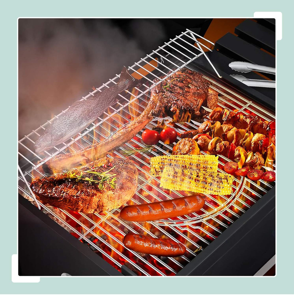 Charcoal BBQ Cart with Lid, Adjustable Tray & Thermometer