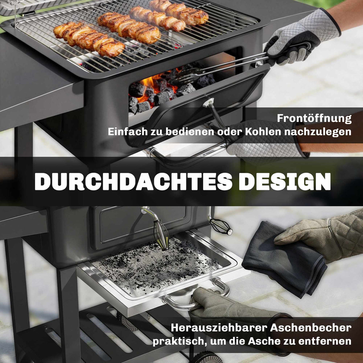 Charcoal BBQ Smoker with Adjustable Coal Pan & Thermometer