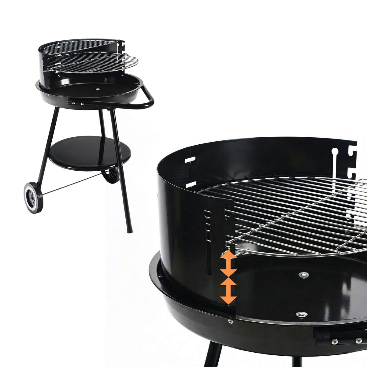 Charcoal BBQ with Windbreak & Storage Shelf, Black