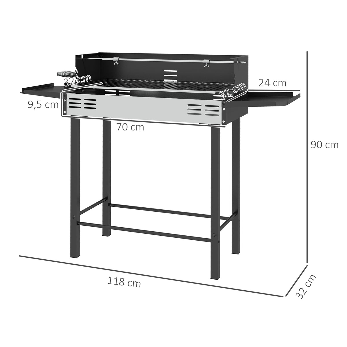 Charcoal Grill Camping Grill With Grill Grate And Rotisserie Kit Foldable Camping Garden Bbq Stainless Steel + Metal Black