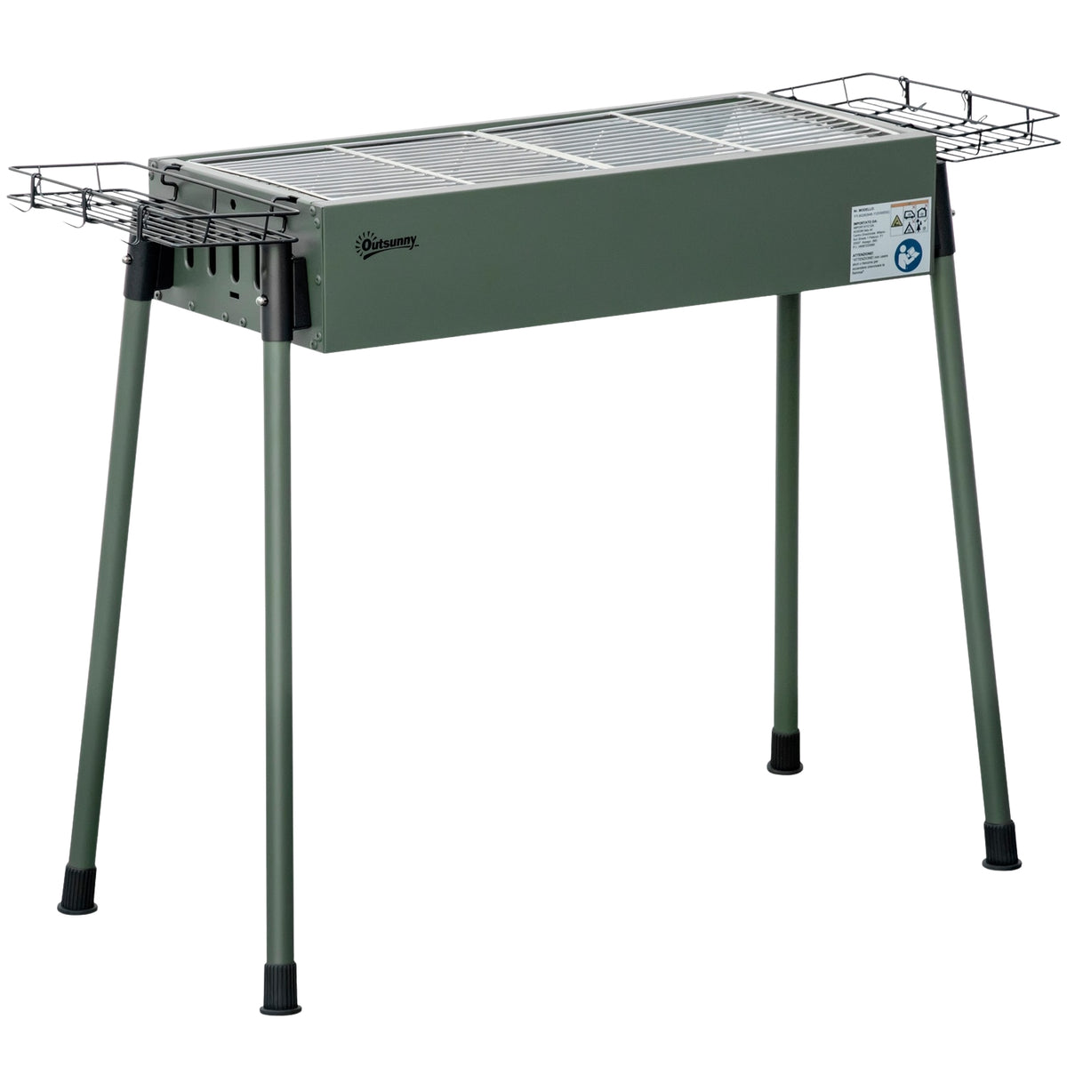 Charcoal Grill Camping Grill With Grill Grate, Grill Grate Clip, Side Baskets, Stainless Steel + Galvanized Metal, Dark Green