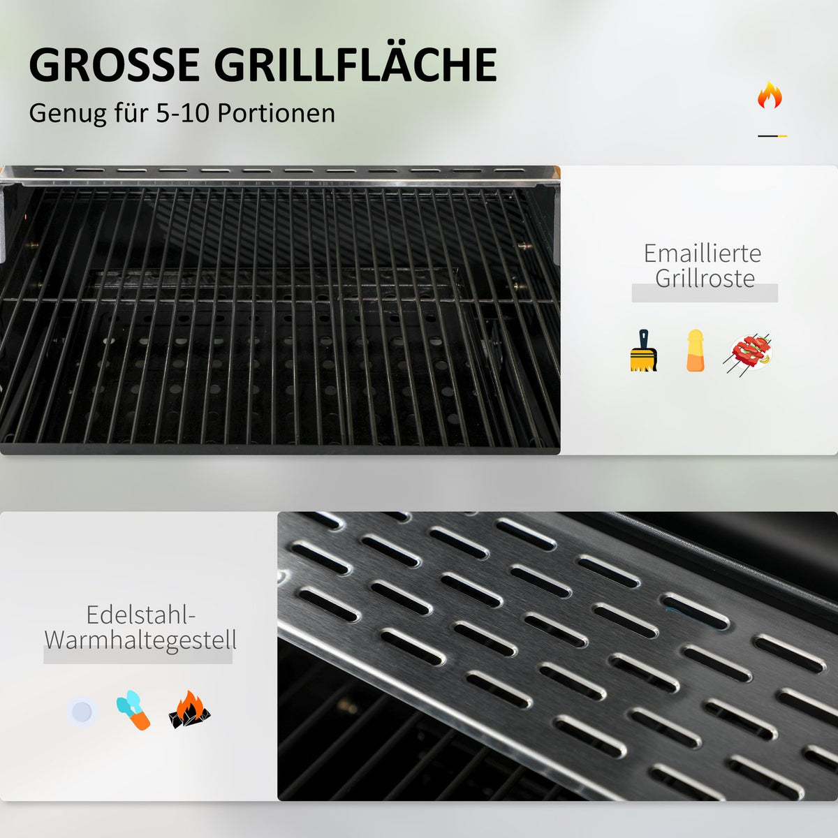 Charcoal Grill Camping Grill With Two Grill Racks, Folding Side Shelf, Grill Cart With Shelf, Handle, Stainless Steel, Black