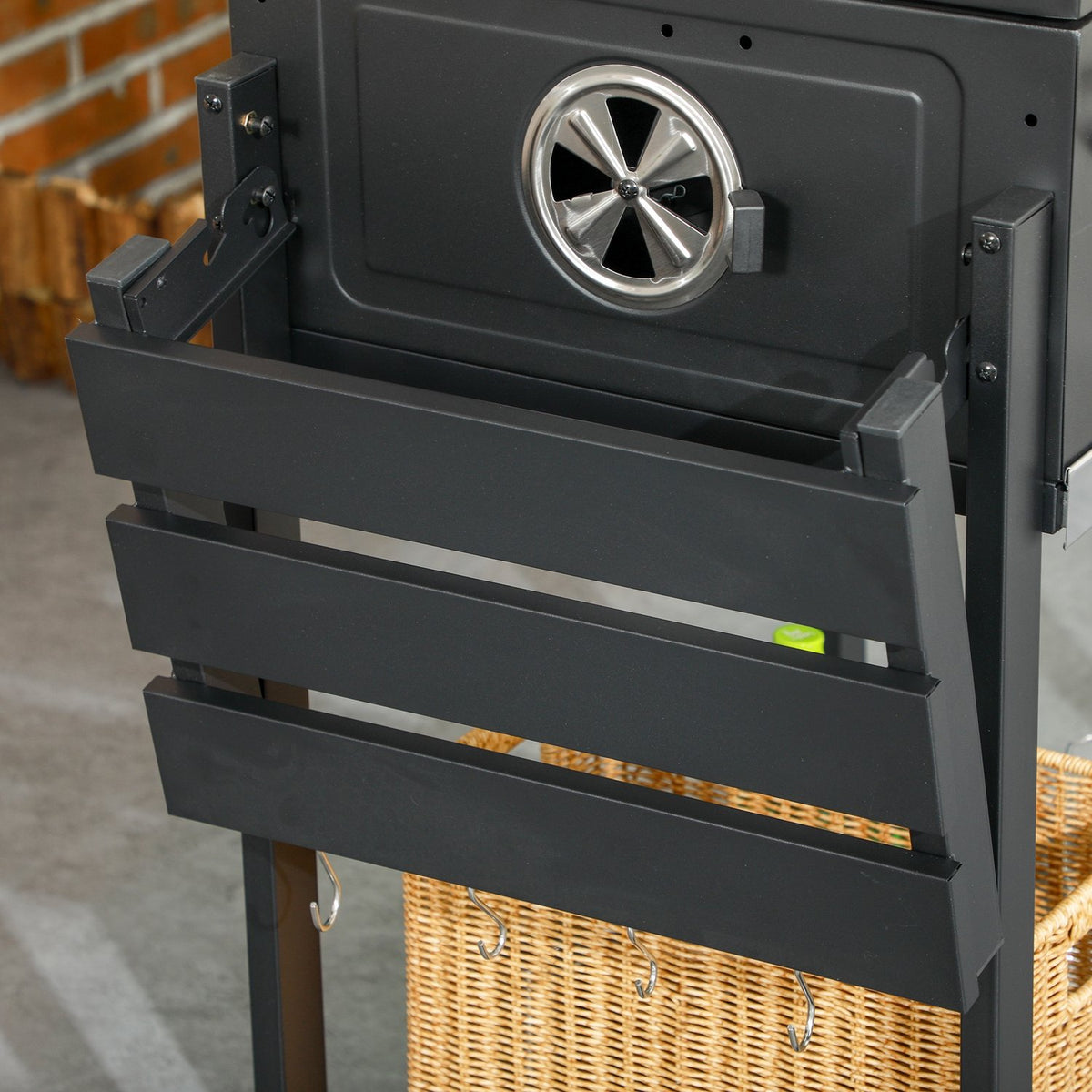 Charcoal Grill Camping Grill With Two Grill Racks, Folding Side Shelf, Grill Cart With Shelf, Handle, Stainless Steel, Black