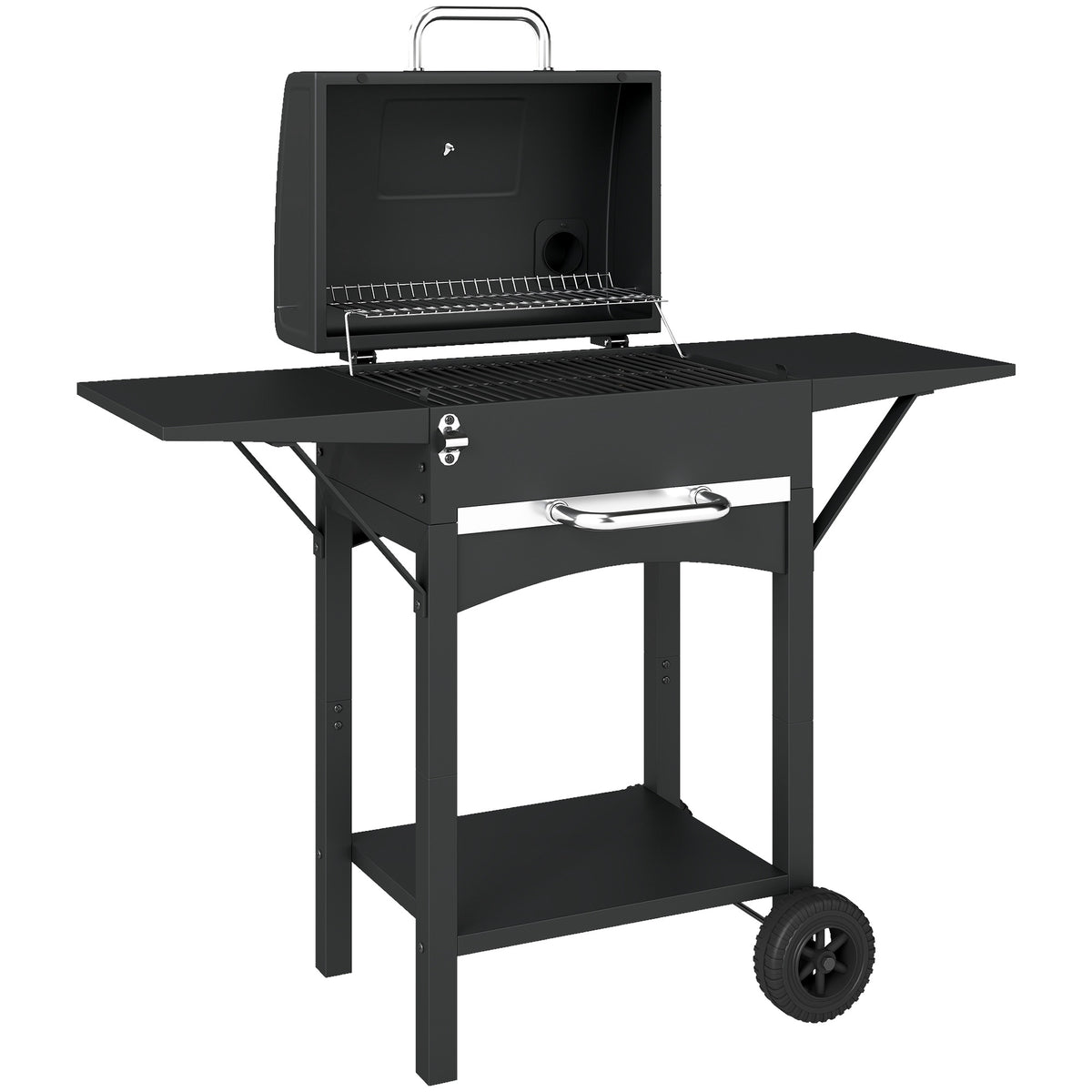 Charcoal Grill Cart with Side Shelves and Thermometer