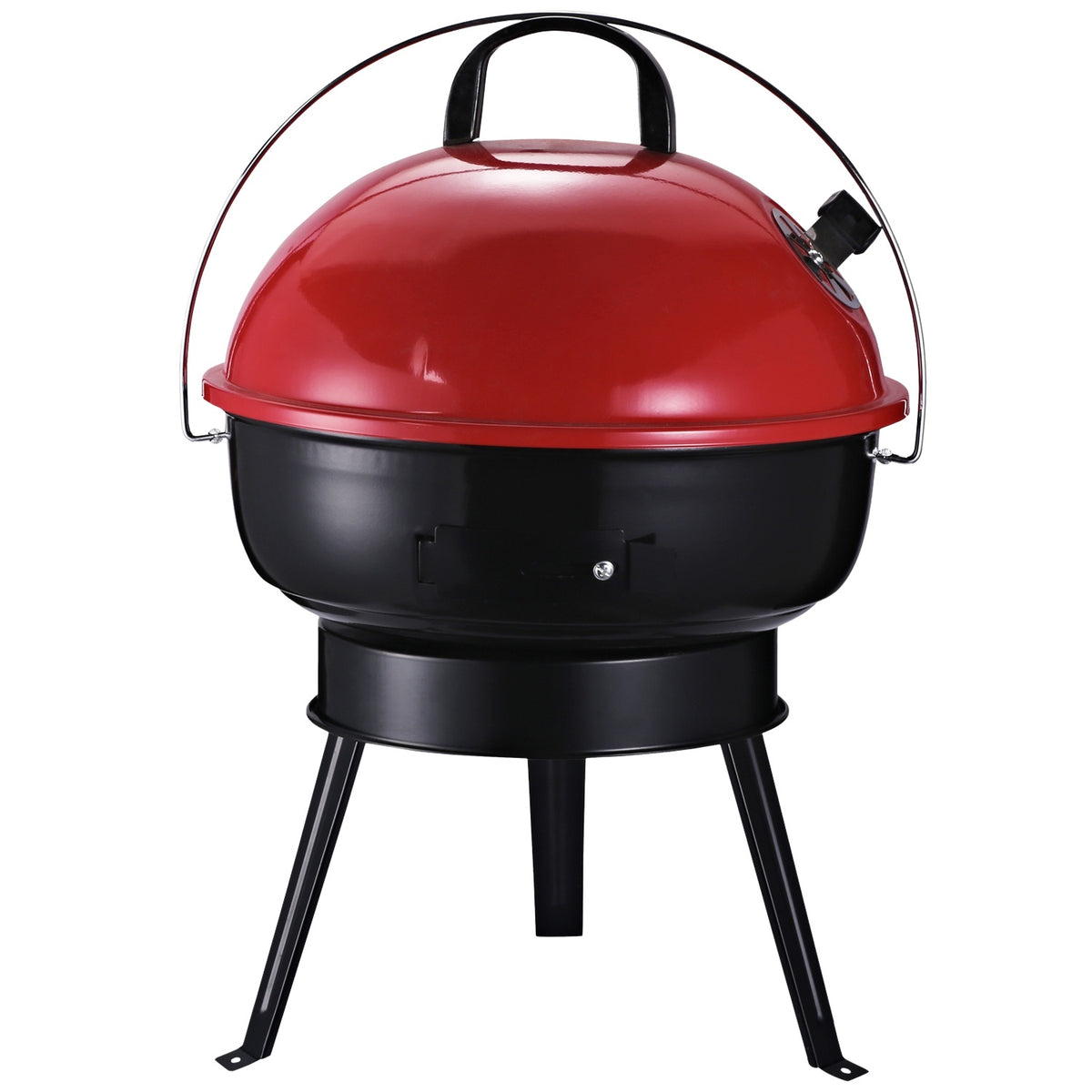 Charcoal Grill Kettle Grill With Wind Protection, Tripod Base, Portable, Metal, Black+Red, Ø36.5X54Cm