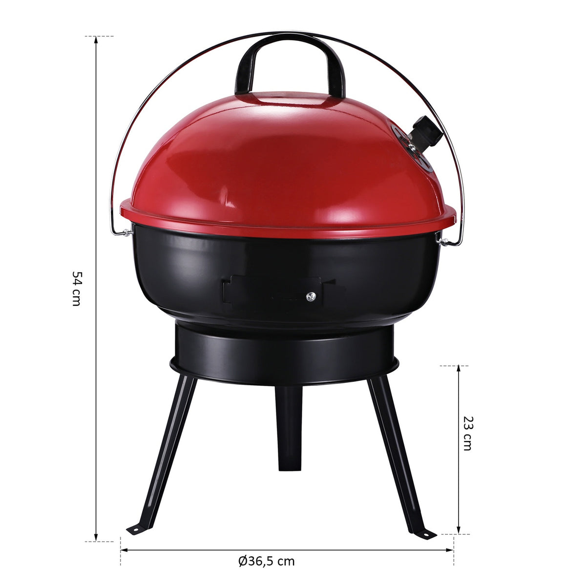 Charcoal Grill Kettle Grill With Wind Protection, Tripod Base, Portable, Metal, Black+Red, Ø36.5X54Cm