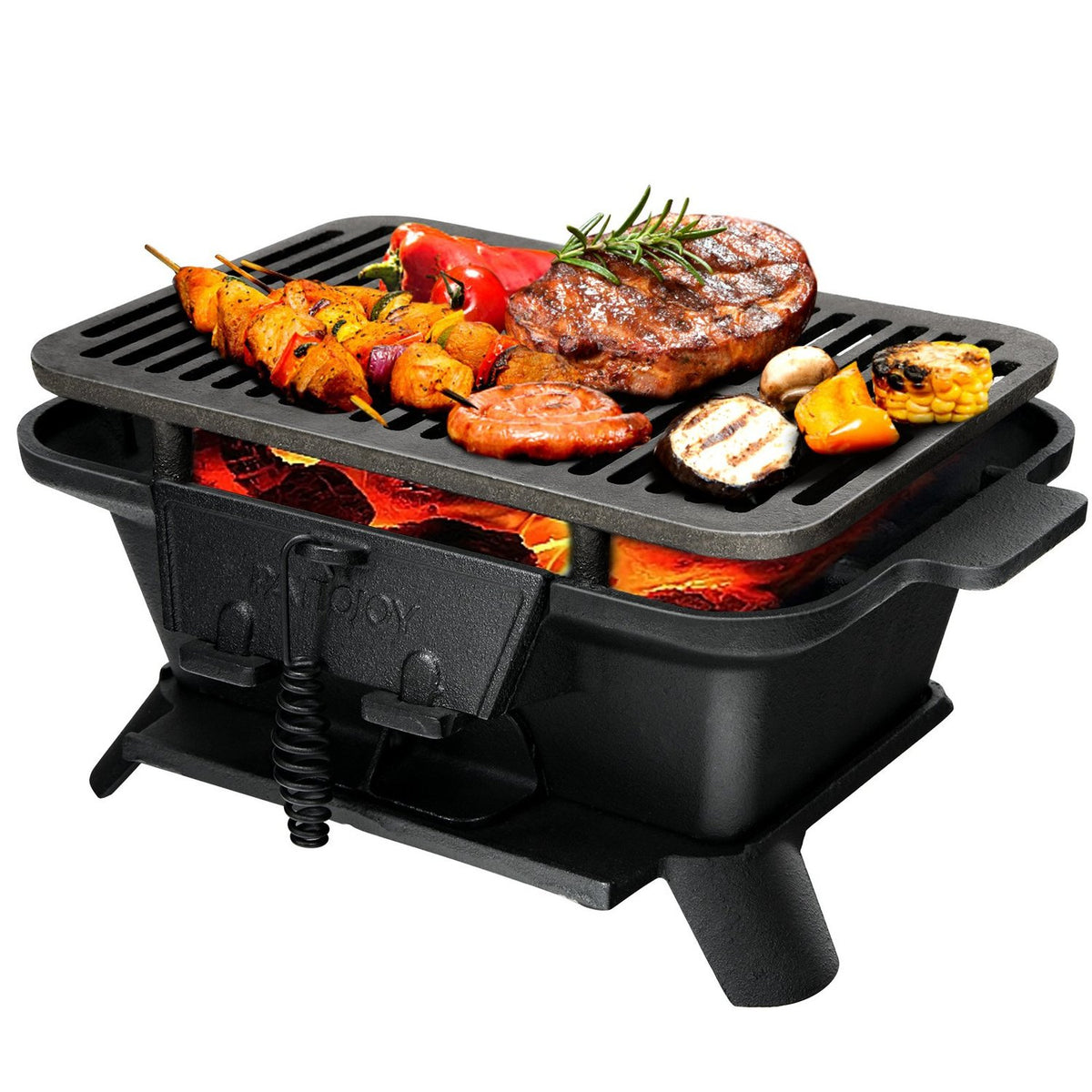 Charcoal Grill Portable Cast Iron Barbecue Grill BBQ Mini Grill Table Grill for Picnic 40x27x18cm Black