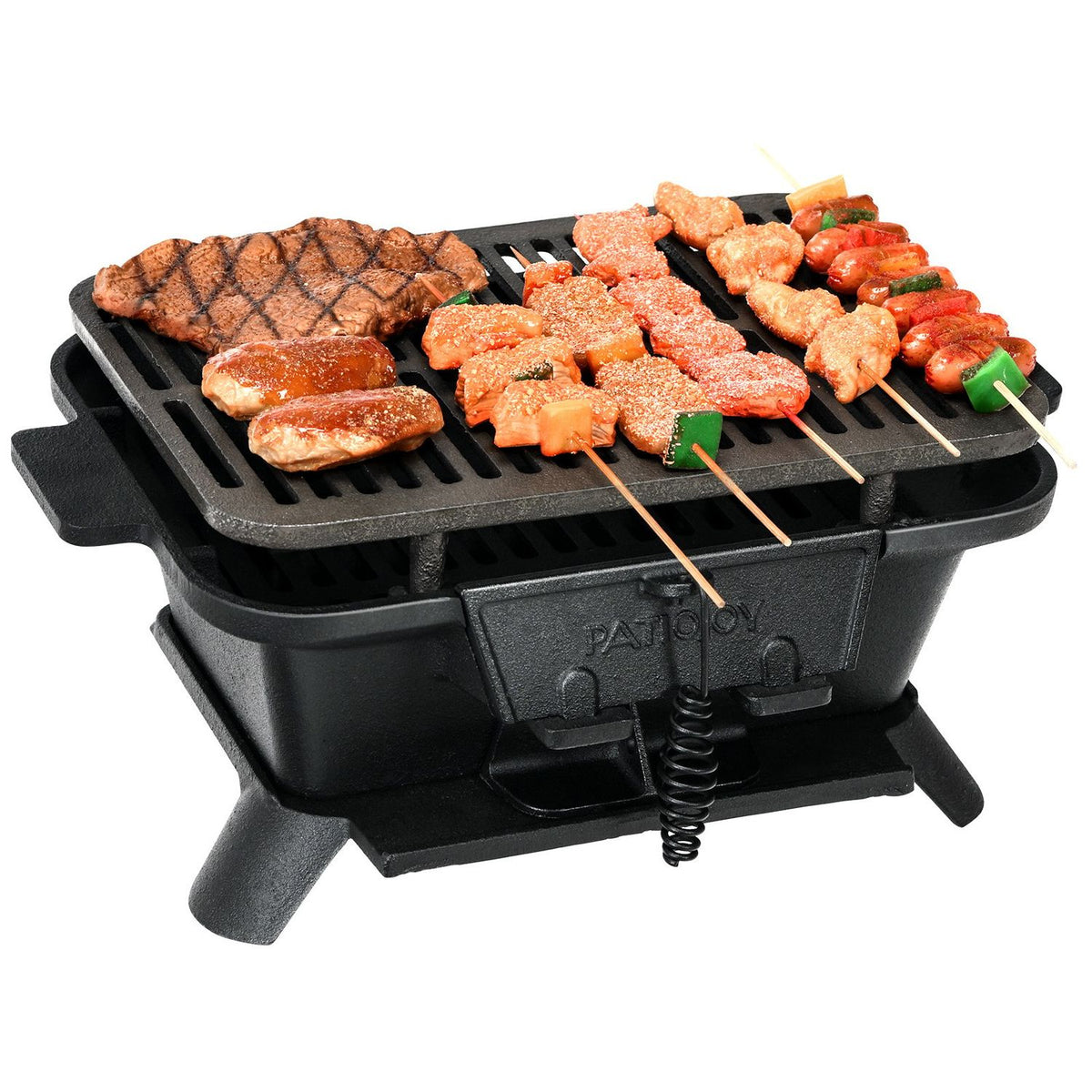 Charcoal Grill Portable Cast Iron Barbecue Grill BBQ Mini Grill Table Grill for Picnic 40x27x18cm Black