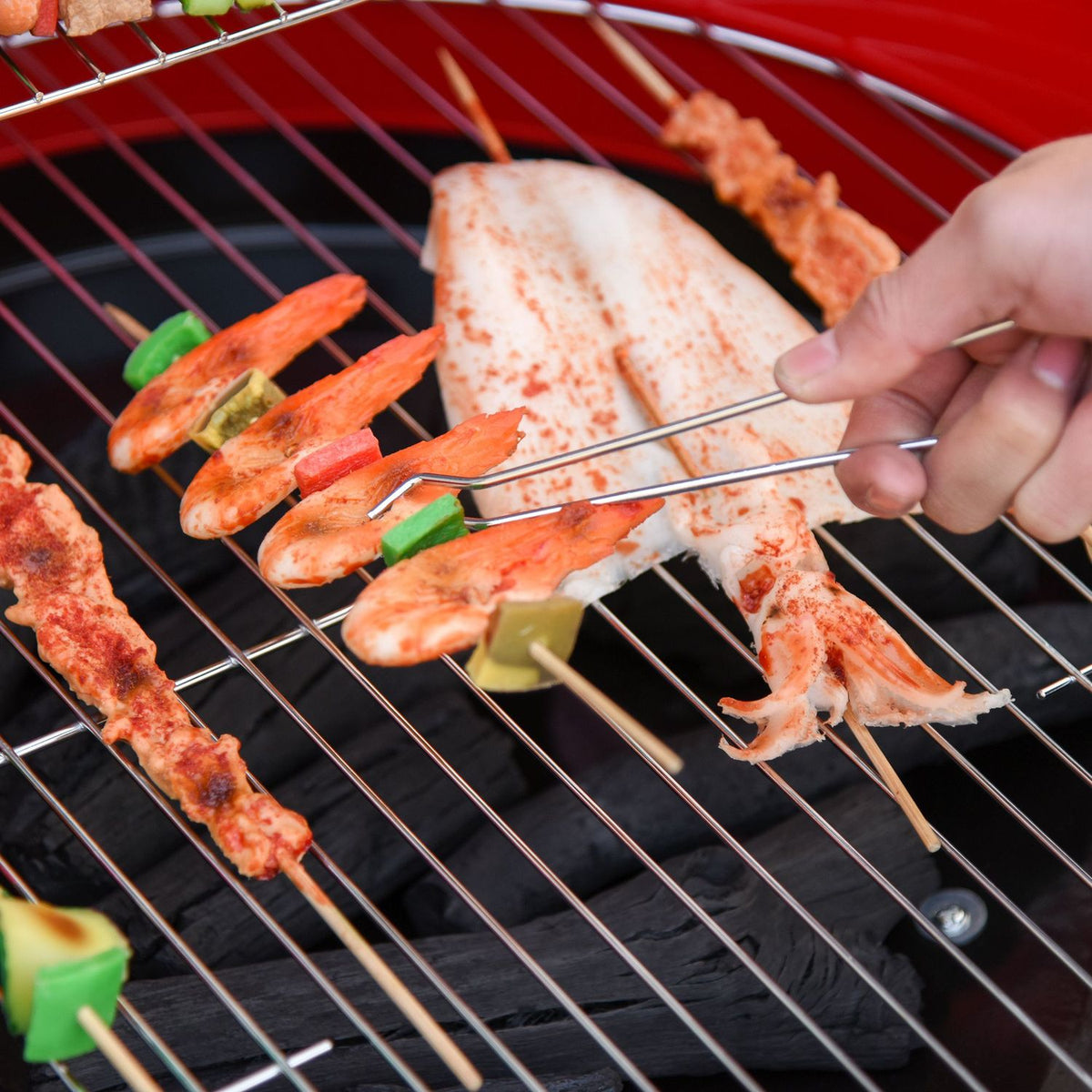 Charcoal Grill Round Grill Standing Grill On Wheels With Grid, Bbq, Red, Metal, L51Xw70Xh75.5Cm