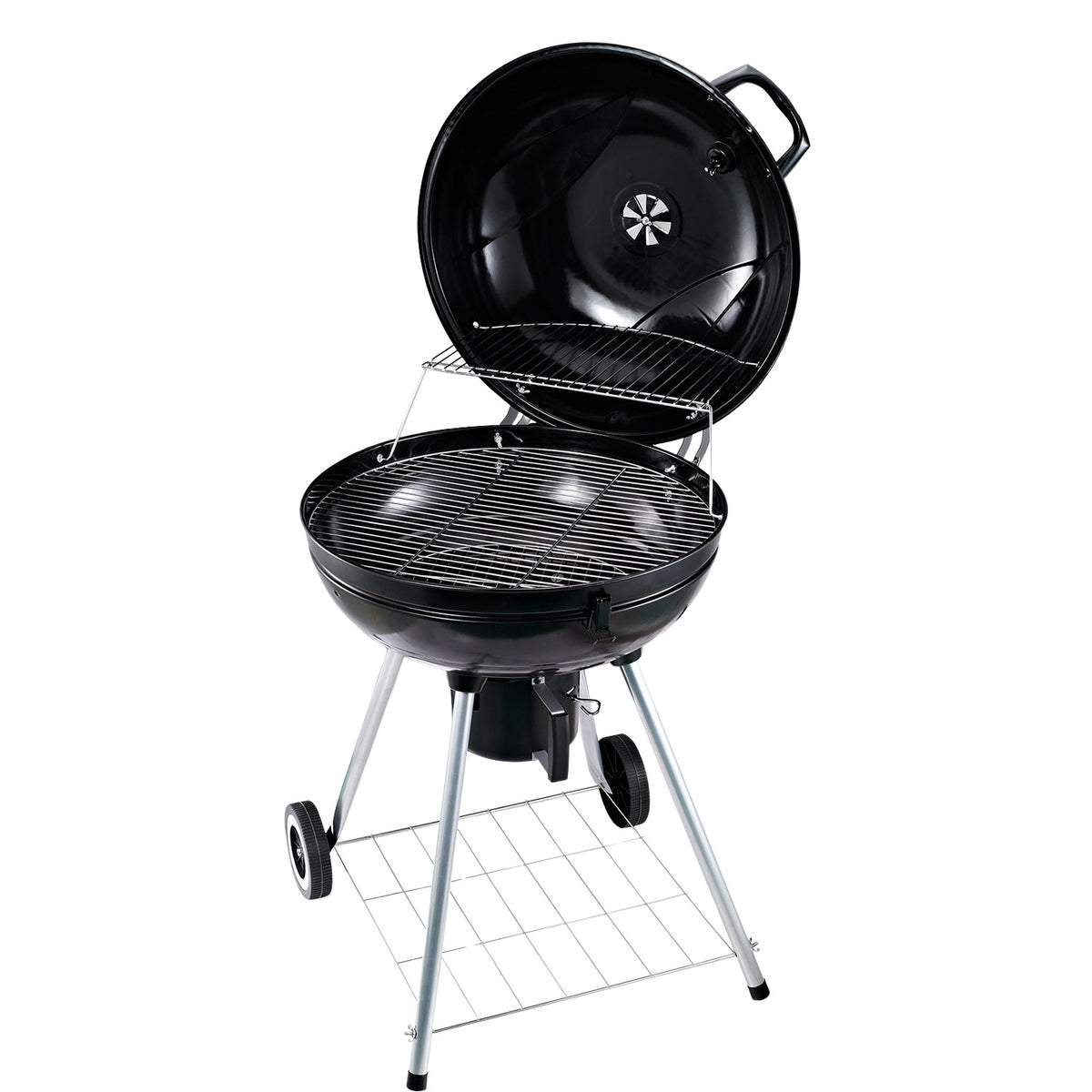 Charcoal Grill Trolley Standing Grill Bbq Round Ash Catcher Metal Black Diameter 57 X 94 Cm