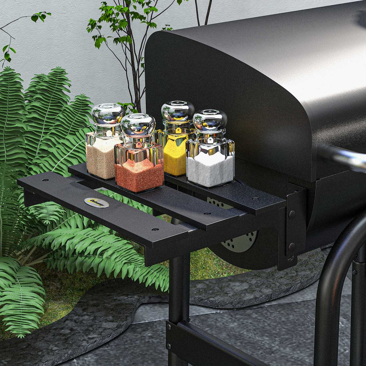 Charcoal Grill Trolley With Lid, Shelves, Wheels, Thermometer, Chimney, Stainless Steel, Black