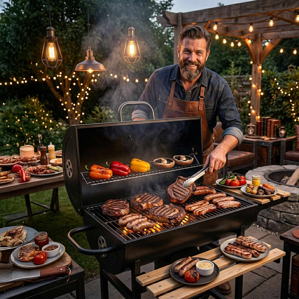 Charcoal Grill with Lid, Thermometer, Adjustable Vents