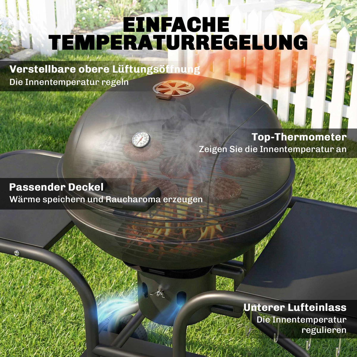 Charcoal Kettle Grill, 54 cm, With Side Tables