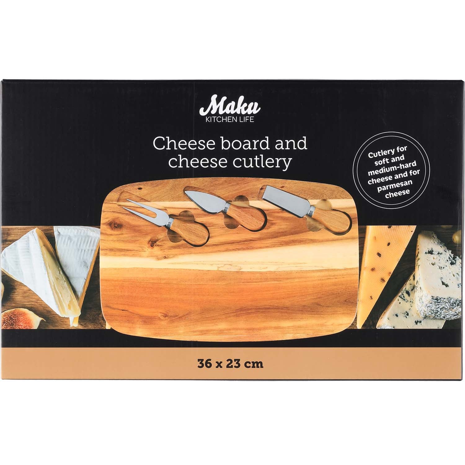Cheese Board Set, Acacia Wood, 4 Pieces, 36x23 cm