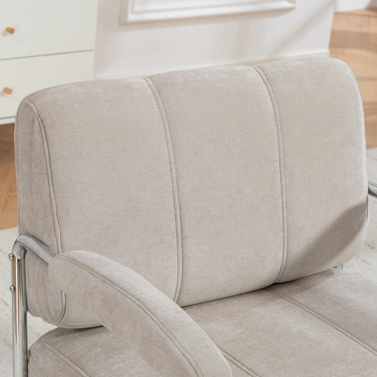 Chenille Accent Chair, Wide Seat, Thick Cushion, Beige
