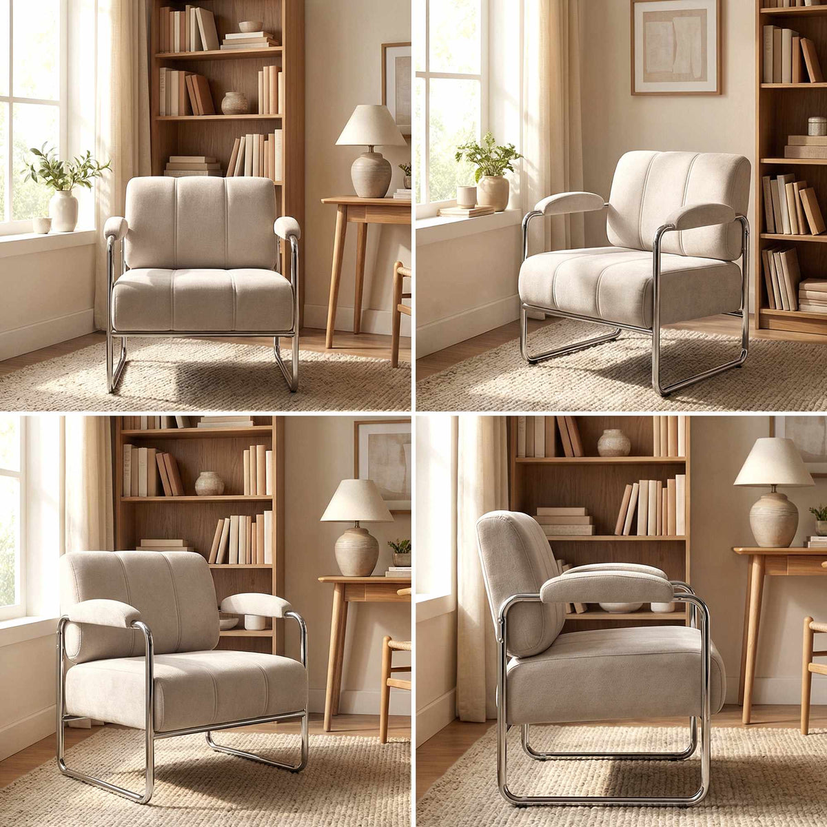 Chenille Accent Chair, Wide Seat, Thick Cushion, Beige