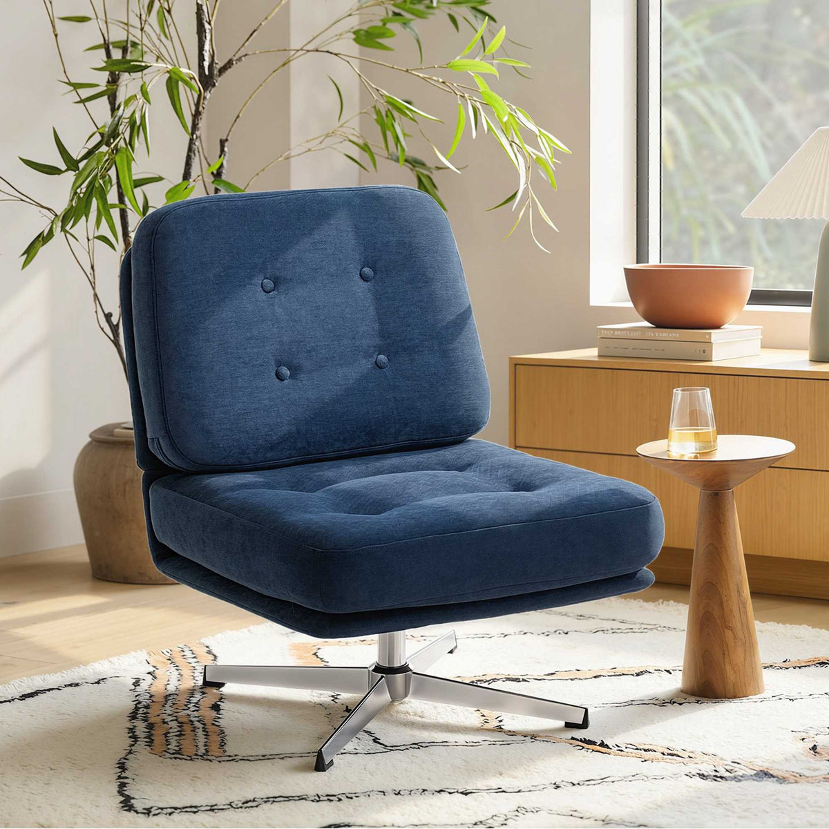 Chenille Lounge Chair, 360 Swivel, 70 cm Seat Width