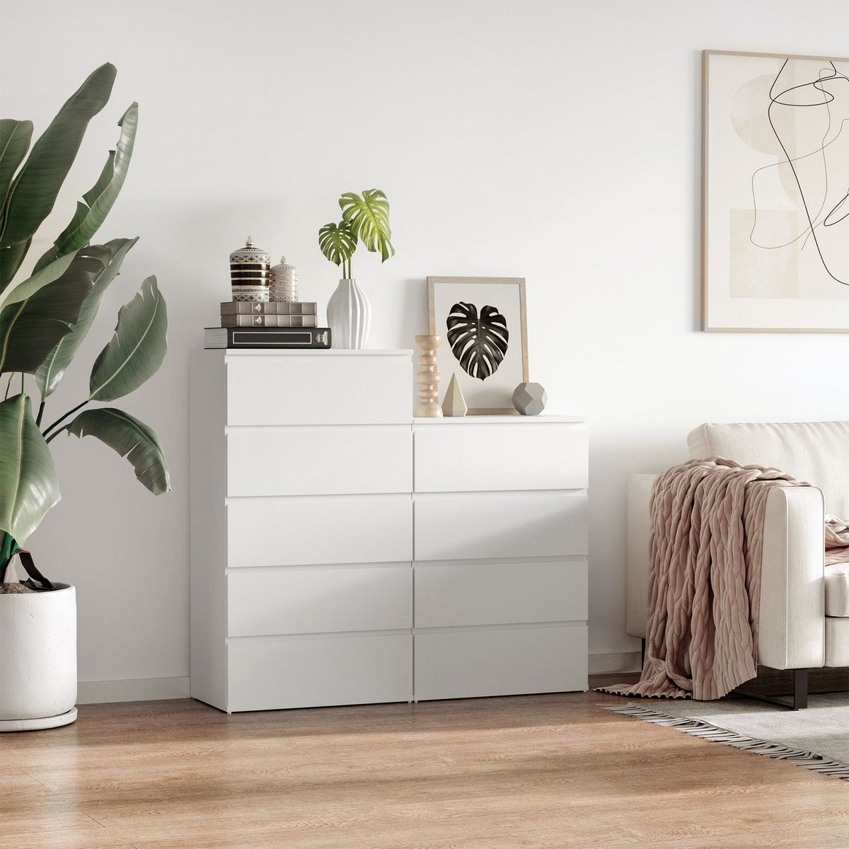 Chest Of Drawers, Sideboard With 4 Drawers, Office Cabinet With Anti-Tip Pull Tabs, White, 55 X 33 X 80 Cm