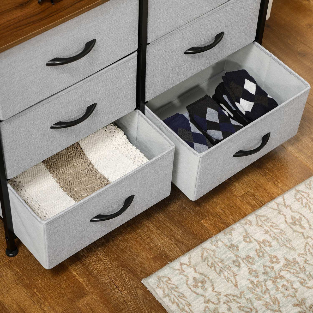 Chest Of Drawers Sideboard With 6 Folding Fabric Drawers, Drawer Cabinet With Worktop, Multi-Purpose Cabinet, Grey