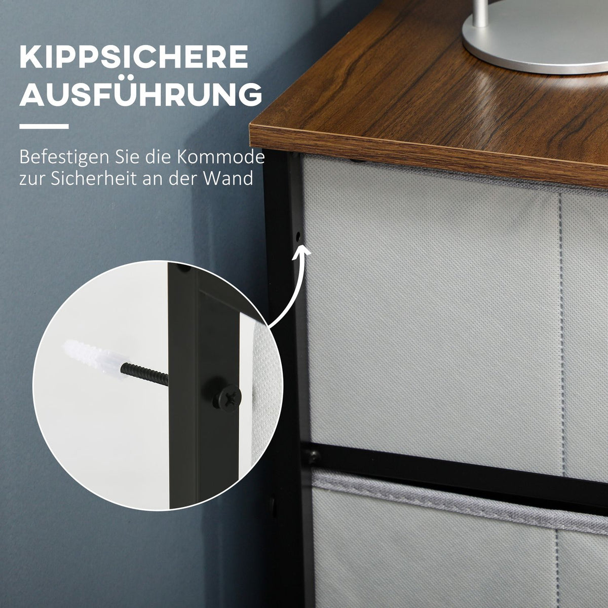 Chest Of Drawers Sideboard With 6 Folding Fabric Drawers, Drawer Cabinet With Worktop, Multi-Purpose Cabinet, Grey