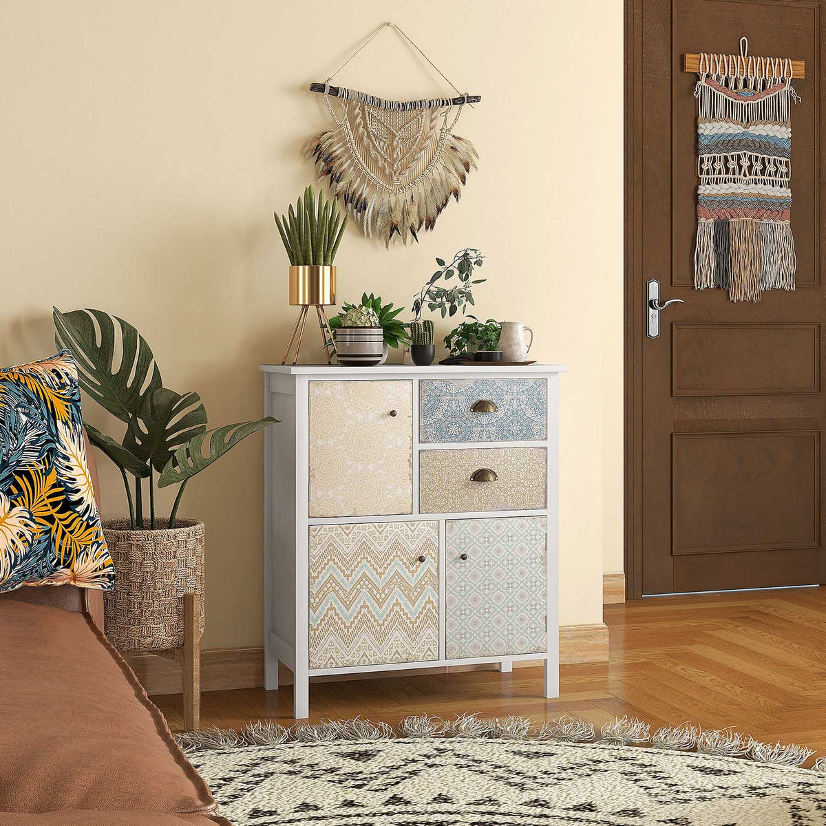 Chest Of Drawers Storage Cabinet 2 Drawers 3 Compartments Tilt Protection Living Room Bedroom White 68X34X80Cm