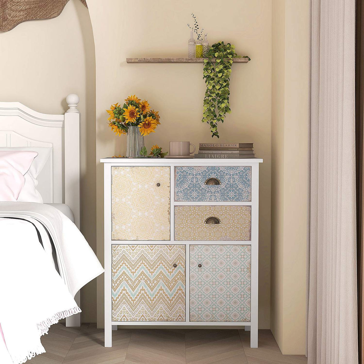 Chest Of Drawers Storage Cabinet 2 Drawers 3 Compartments Tilt Protection Living Room Bedroom White 68X34X80Cm