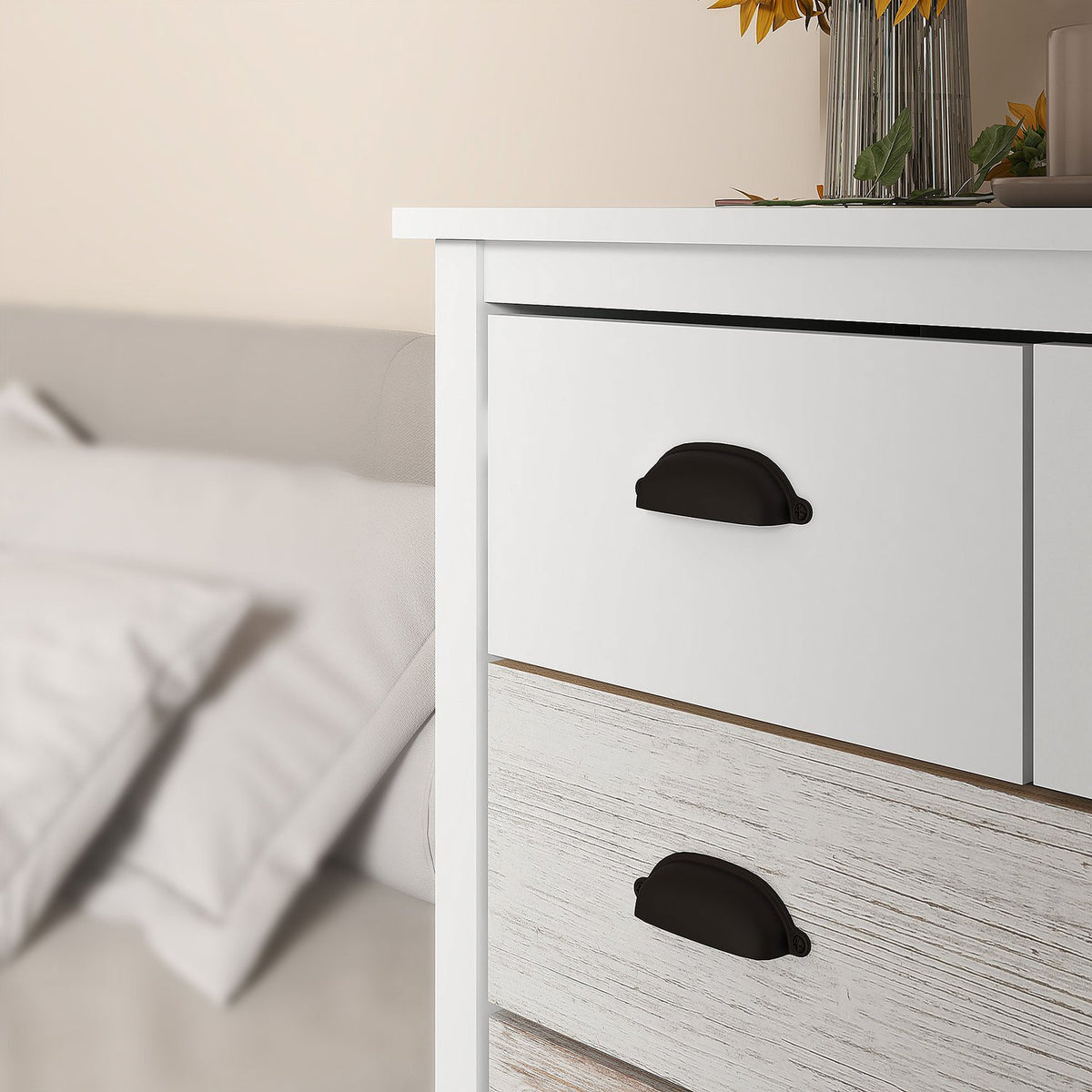Chest Of Drawers Storage Cabinet With 5 Drawers, Drawer Cabinet With Handle, Anti-Tip, For Bedroom, Living Room, White, 70 X 38 X 85 Cm