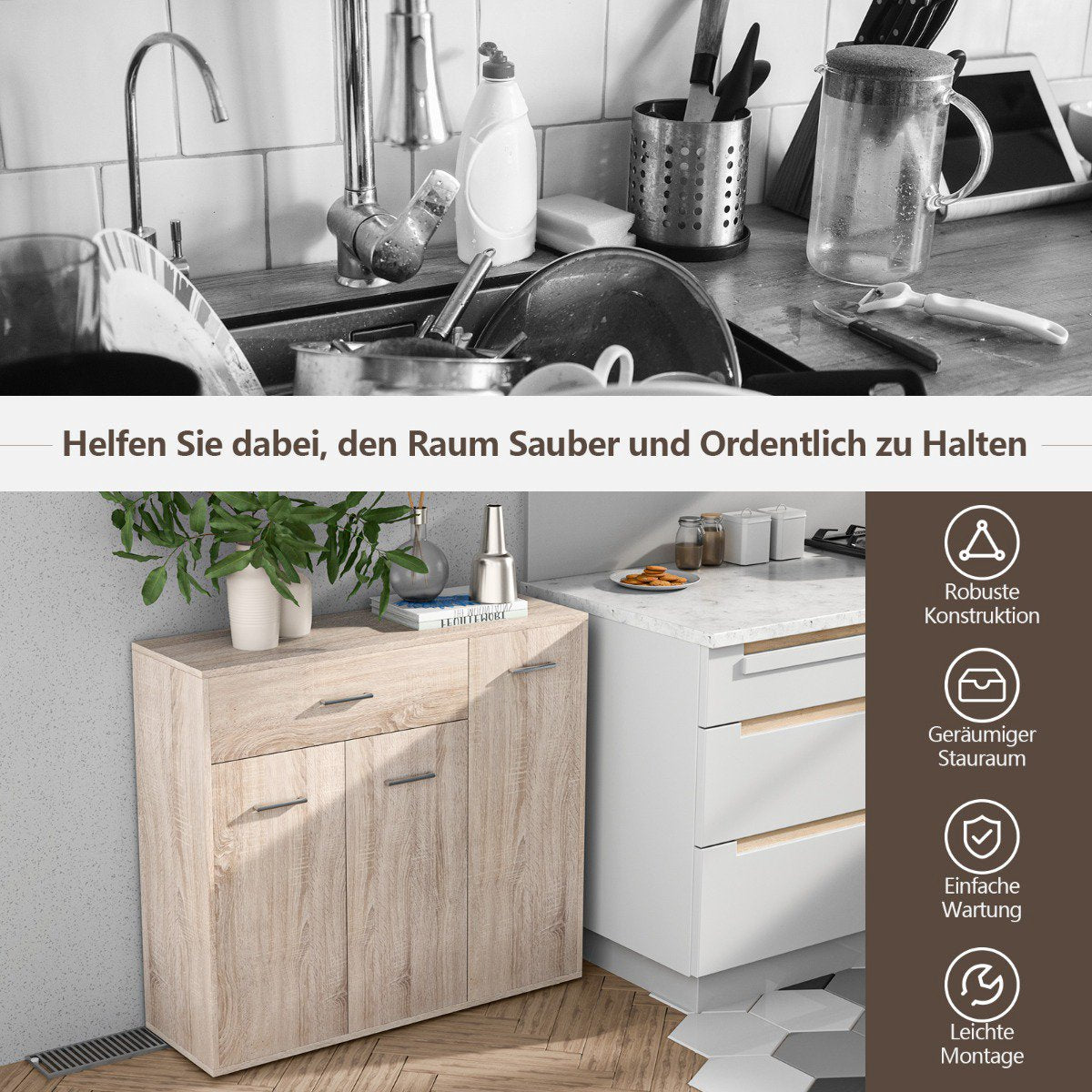 Chest Of Drawers With 2 Doors, Drawer, 90 x 29 x 82 cm