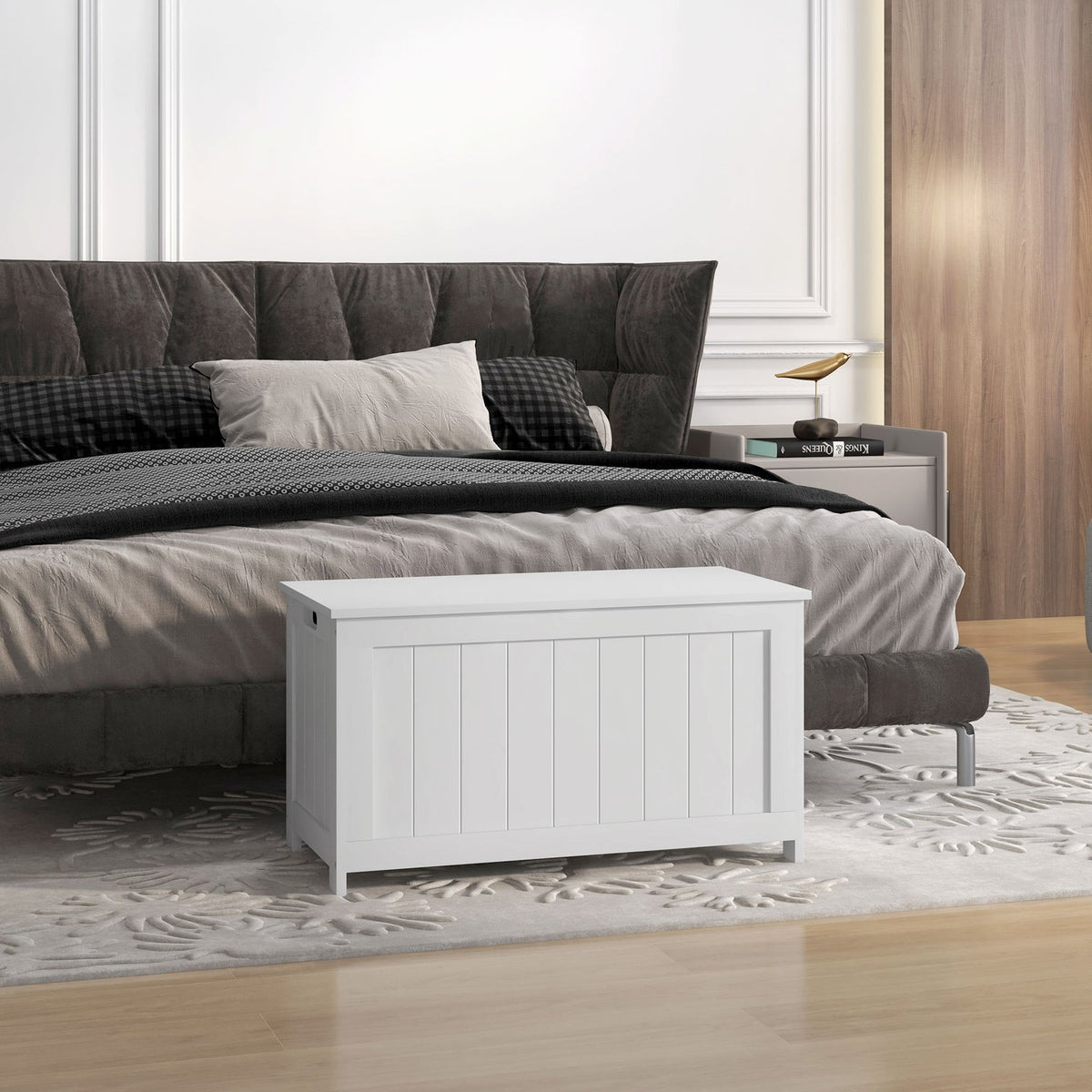Chest, Storage Box, Storage Box With Handle, Equipment Chest With Lid, For Living Room, Bedroom, White, 81 X 40 X 46 Cm