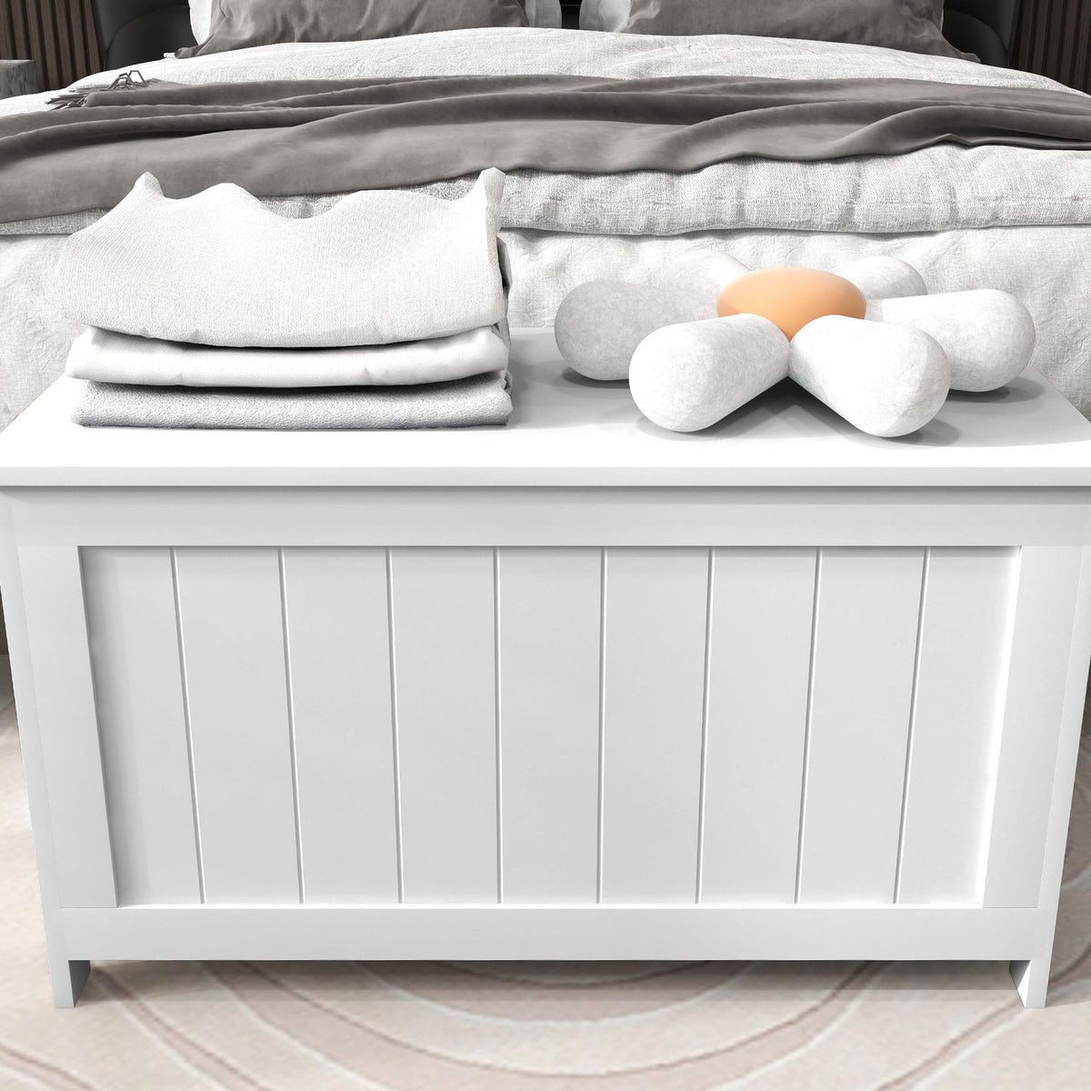 Chest, Storage Box, Storage Box With Handle, Equipment Chest With Lid, For Living Room, Bedroom, White, 81 X 40 X 46 Cm