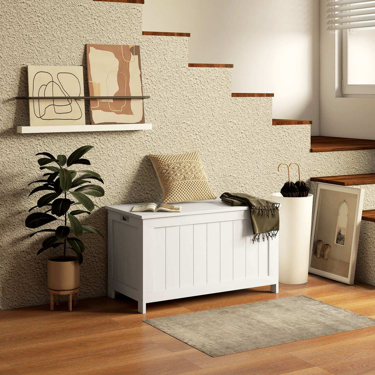 Chest, Storage Box, Storage Box With Handle, Equipment Chest With Lid, For Living Room, Bedroom, White, 81 X 40 X 46 Cm