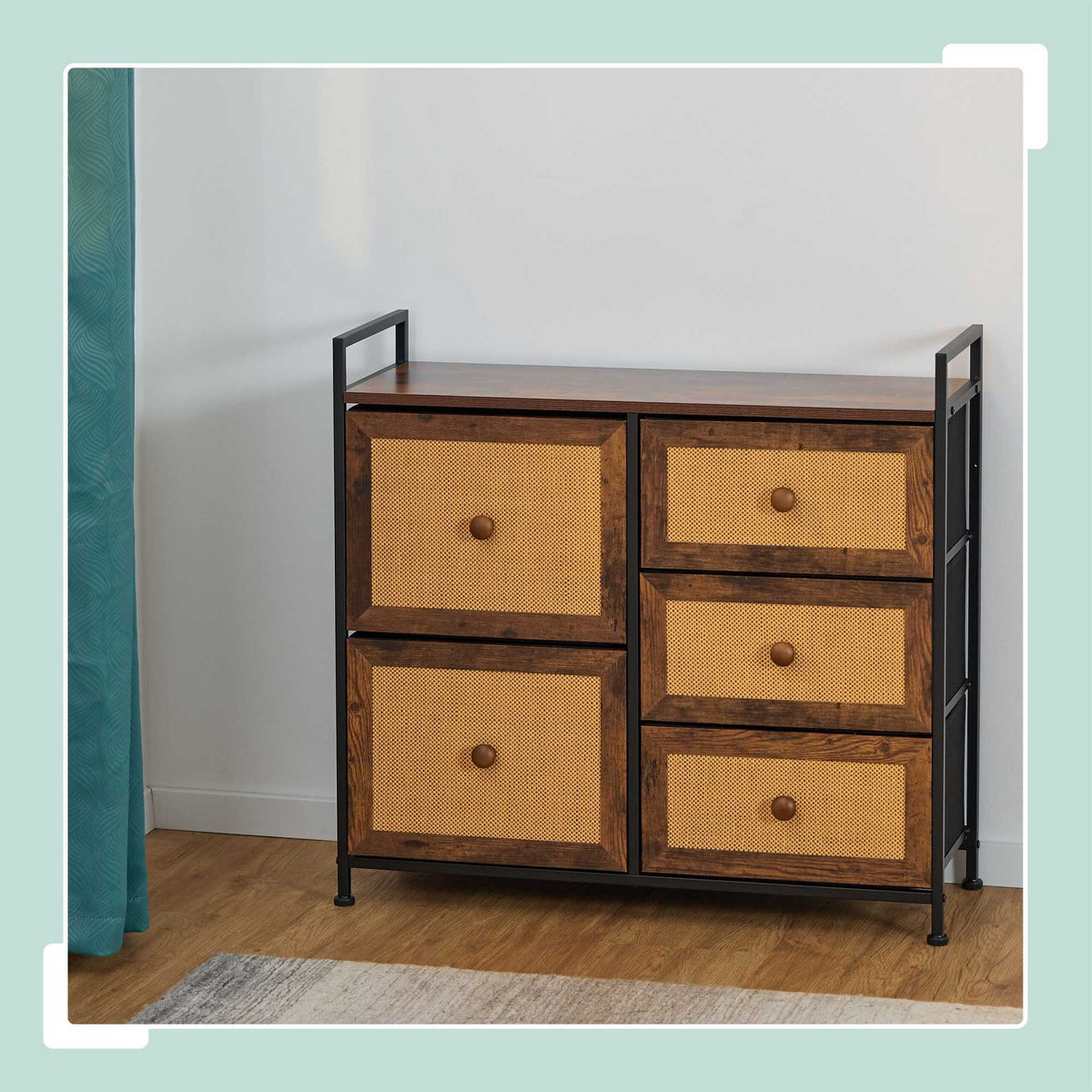 Chest of 5 drawers in rattan look