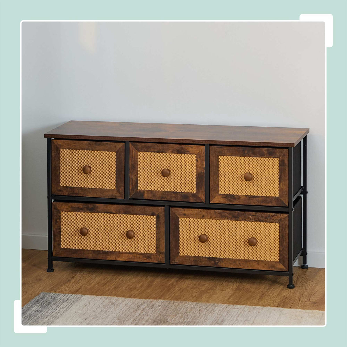 Chest of 5 drawers in rattan look