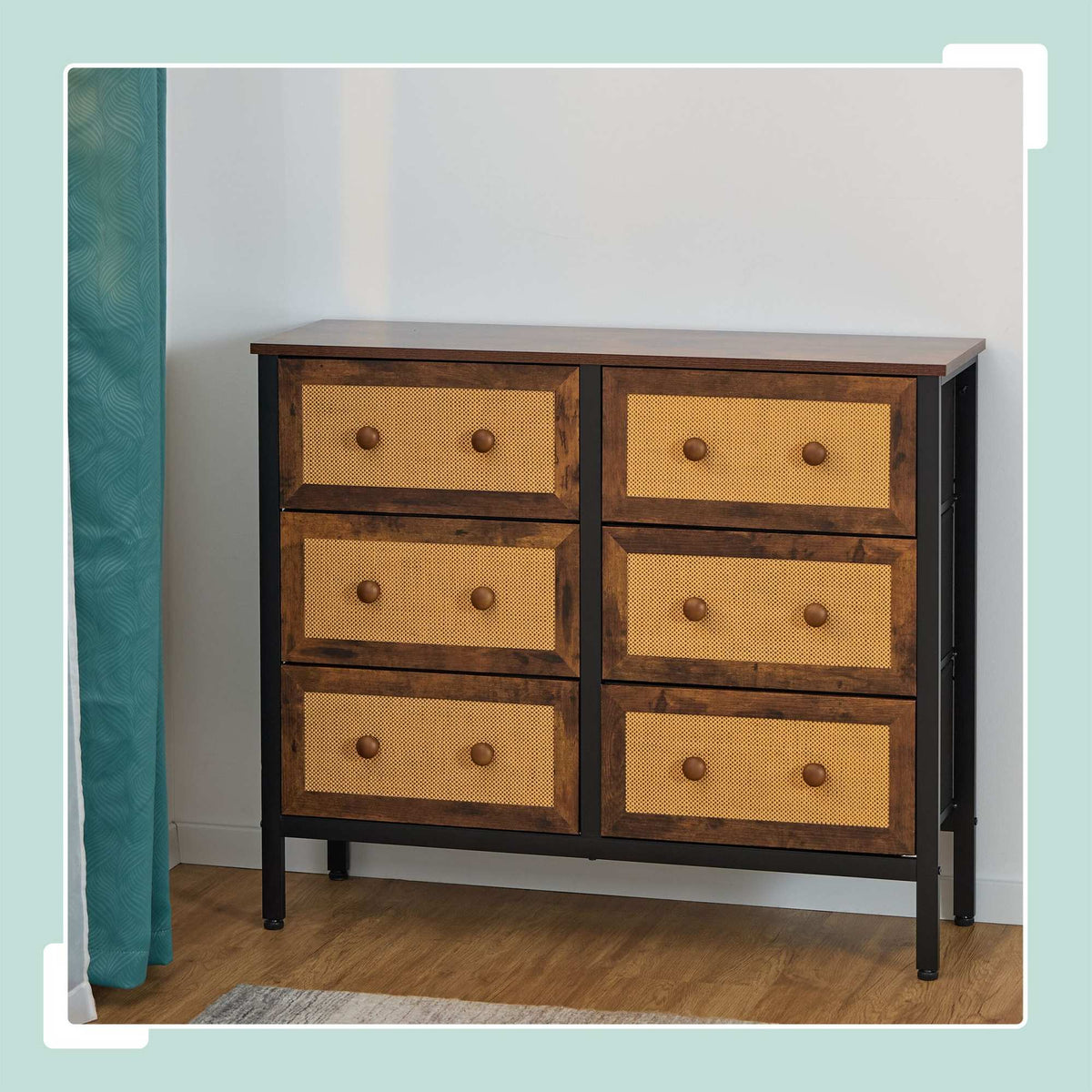 Chest of 6 drawers in rattan style