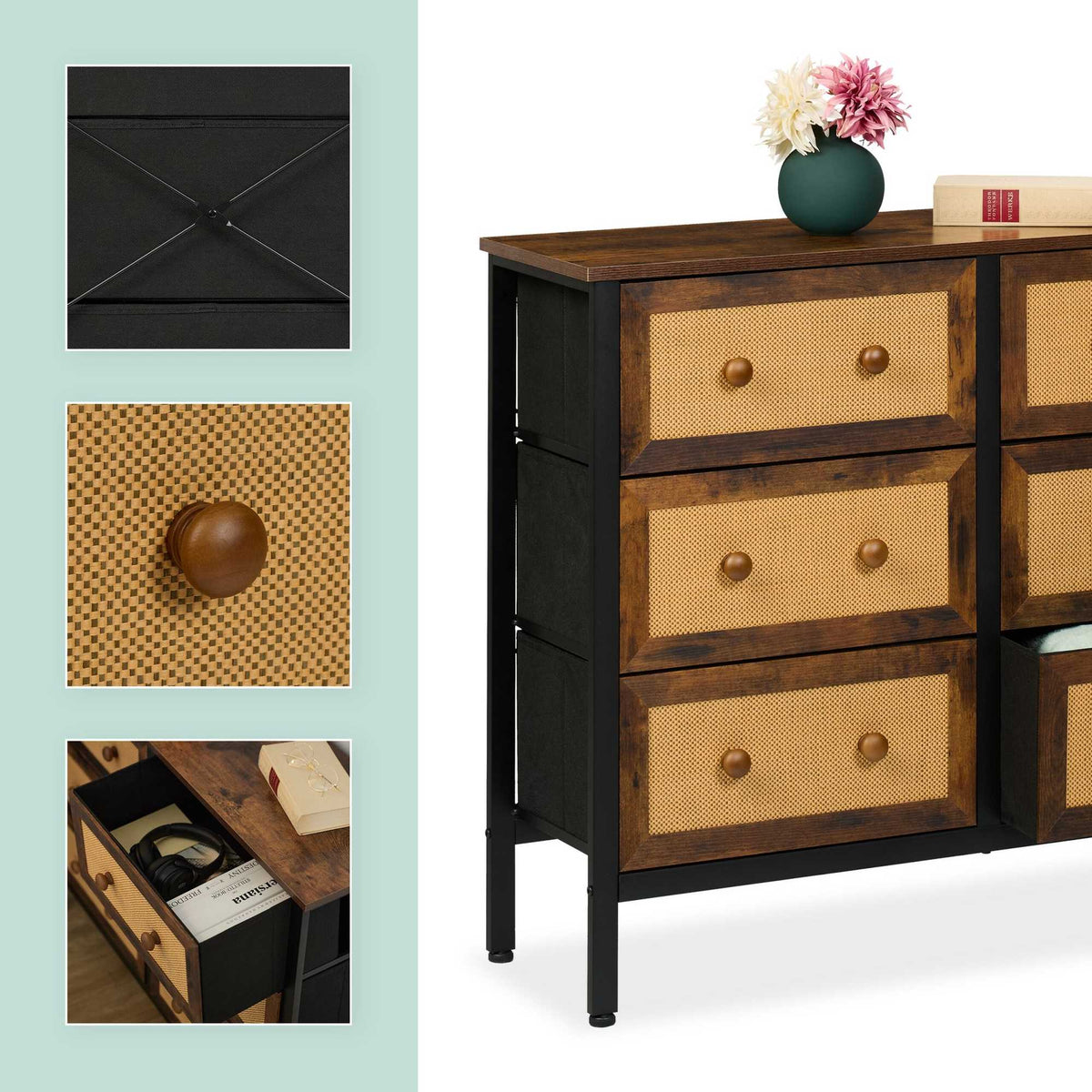 Chest of 6 drawers in rattan style