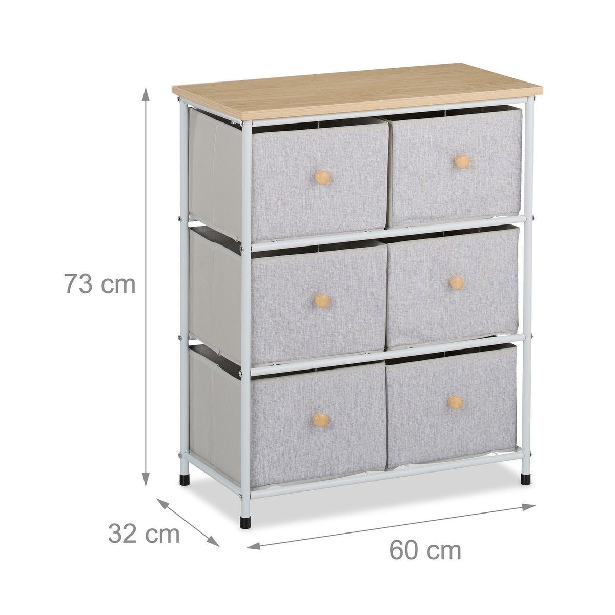 Chest of Drawers, 6 Compartments, Metal and Fabric
