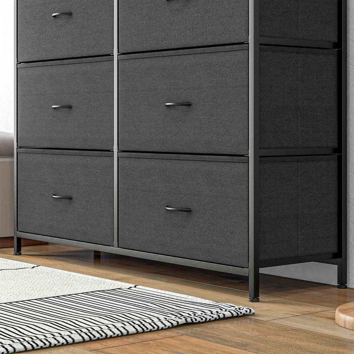 Chest of Drawers, Storage Cabinet with 10 Foldable Fabric Drawers, Modern Style Sideboard for Living Room, Bedroom, Steel, Black