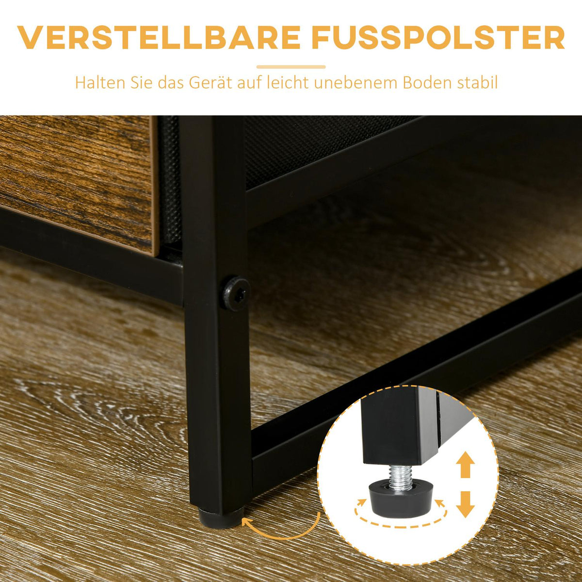 Chest of Drawers, Storage Cabinet with 3 Foldable Fabric Drawers, 2 Shelves, Industrial Style Side Cabinet for Living Room, Rustic Brown