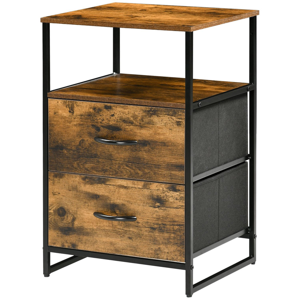 Chest of Drawers, Storage Cabinet with Foldable Fabric Drawers, Industrial Style Shelf, Side Cabinet for Living Room, Rustic Brown